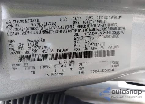 2017 Ford Focus Sel из США, поврежденный, VIN 1FADP3M21HL225070